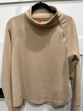 Cozy Ribbed Funnel Neck Pullover in Taupe